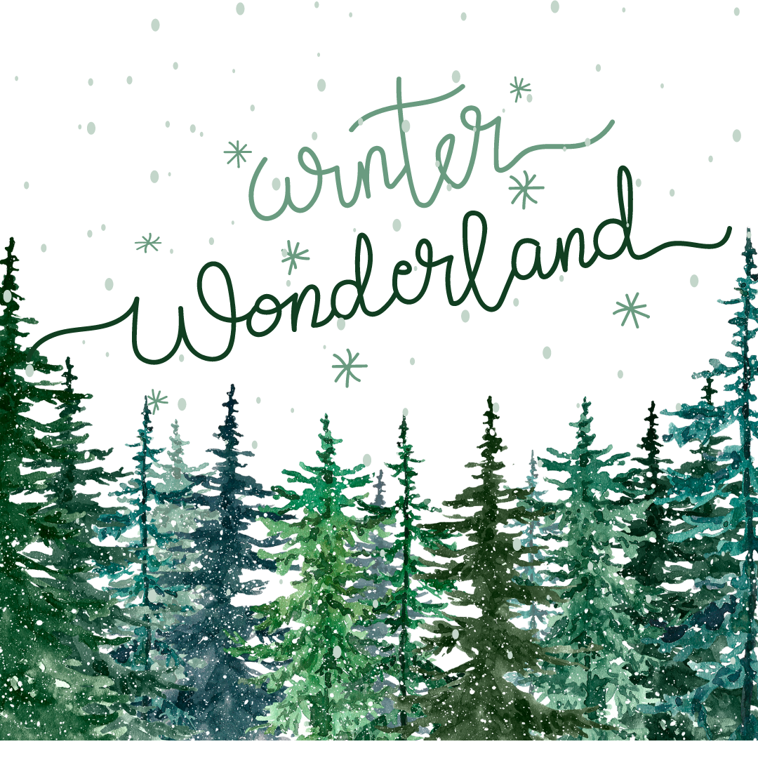 CFC Winter Wonderland graphic featuring a line of fir trees